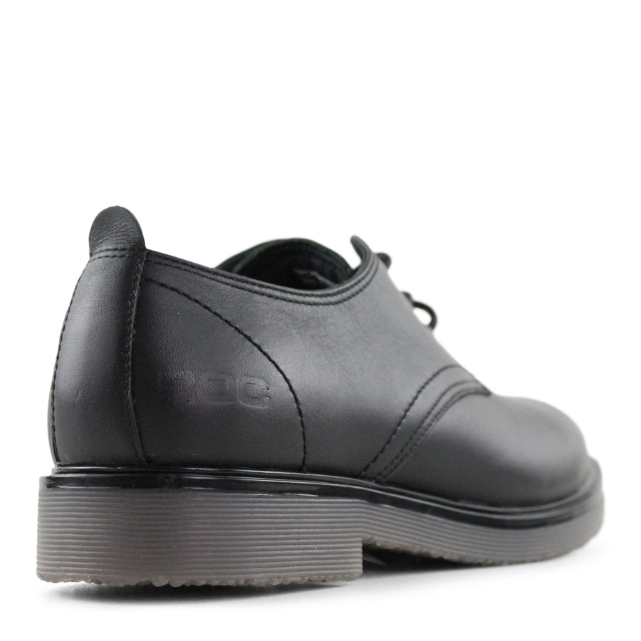 BLACK LACE UP LEATHER SCHOOL SHOE WITH PULL TAB
