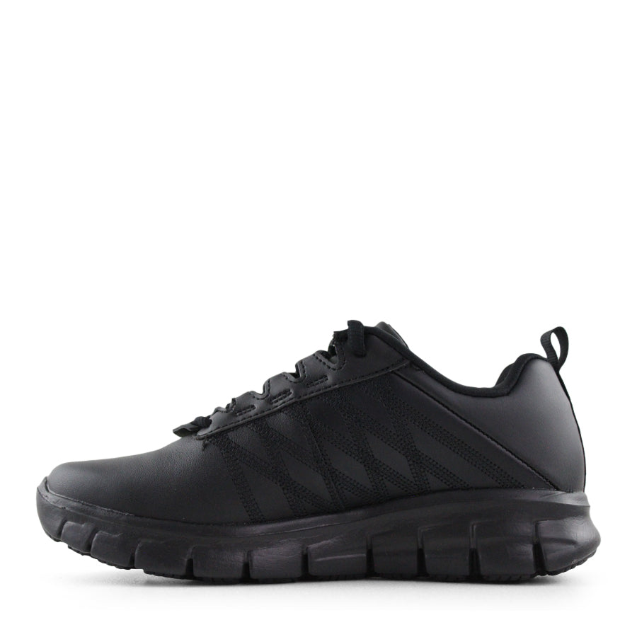 BLACK LEATHER SLIP RESISTANT LACE UP SNEAKER