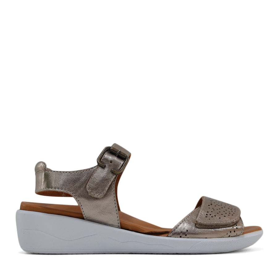 MOUTON GOLD METALLIC ADJUSTABLE VELCRO TOE STRAP BUCKLE ANKLE STRAP WEDGE SANDAL