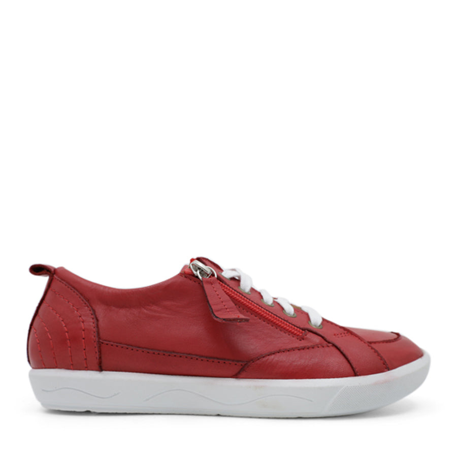 RED LACE UP SNEAKER SIDE ZIP
