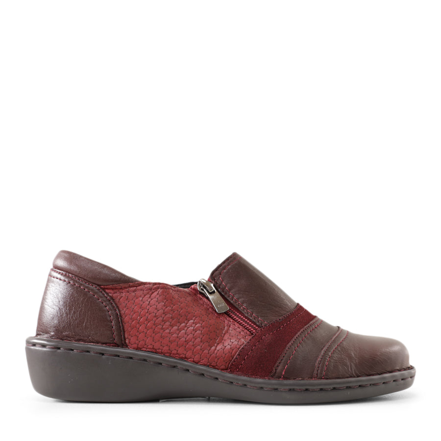 RED MULTI FLAT SHOE WITH SIDE ZIP