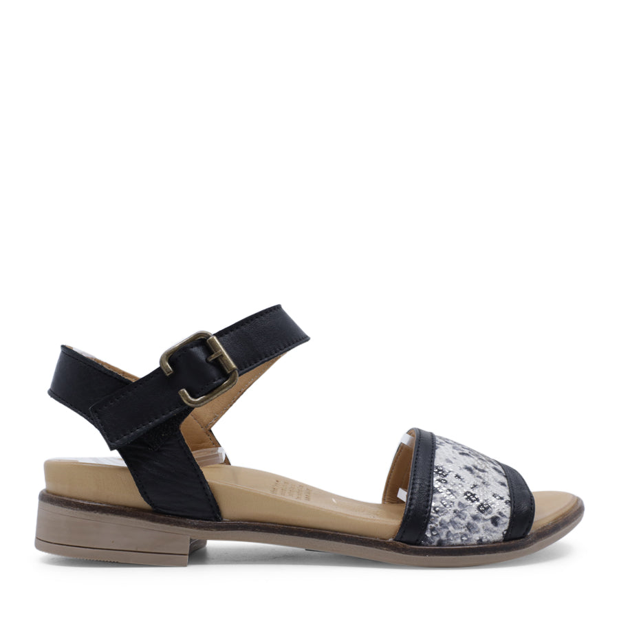 BLACK SNAKE SANDAL WITH BUCKLE STRAP