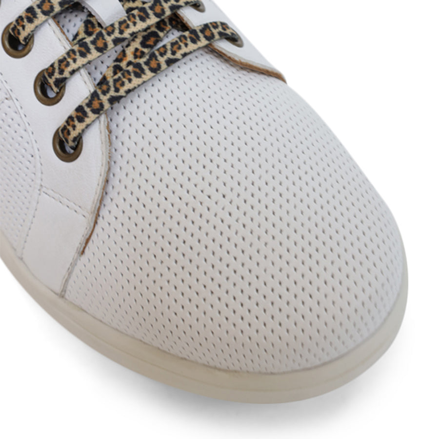 WHITE LEOPARD LACE UP SNEAKER