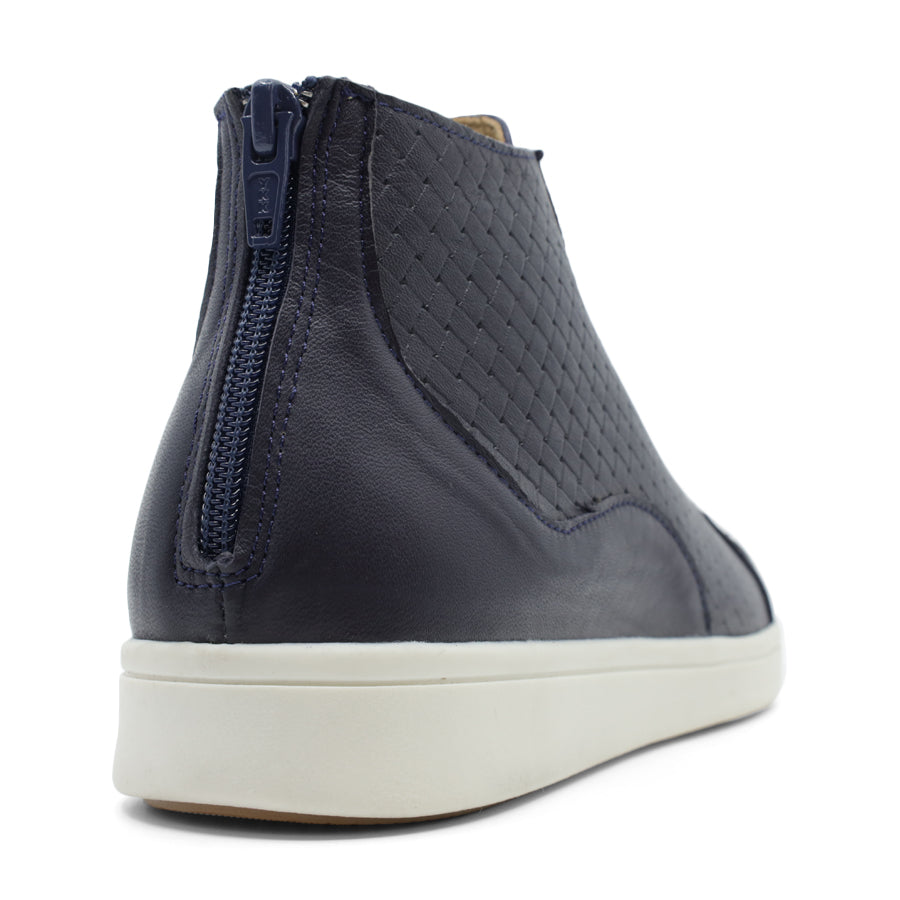 NAVY BLUE EMBOSSED LACE UP ZIP UP ANKLE BOOT