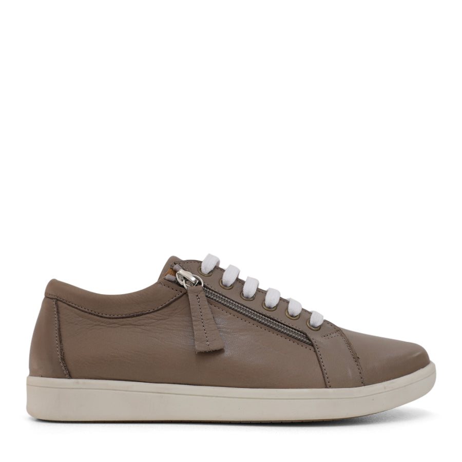 DARK STONE BROWN TAUPE LACE UP ZIP UP SNEAKER