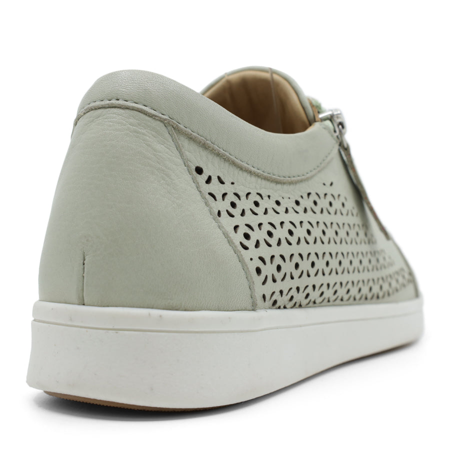 BAMBOO GREEN LASER CUT PATTERN LACE UP ZIP UP SNEAKER