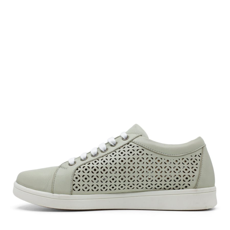 BAMBOO GREEN LASER CUT PATTERN LACE UP ZIP UP SNEAKER