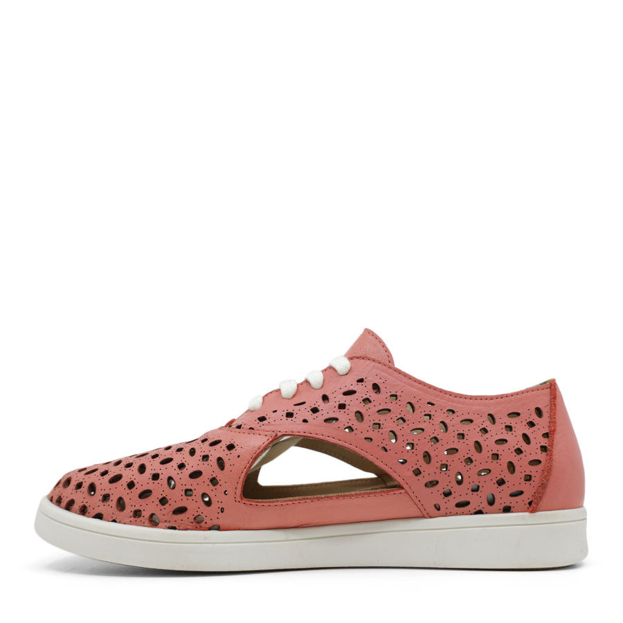 EGLANTINE PINK SIDE CUT OUT PUNCHED LEATHER LACE UP SNEAKER