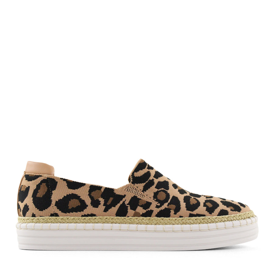 LEOPARD PRINT ESPADRILLE PLATFORM SLIP ON LOAFER SHOE