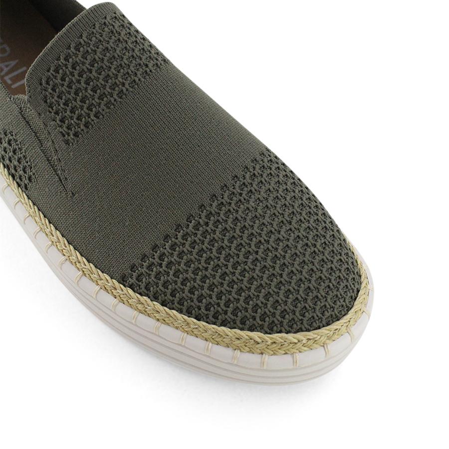 KHAKI GREEN ESPADRILLE PLATFORM SLIP ON LOAFER SHOE