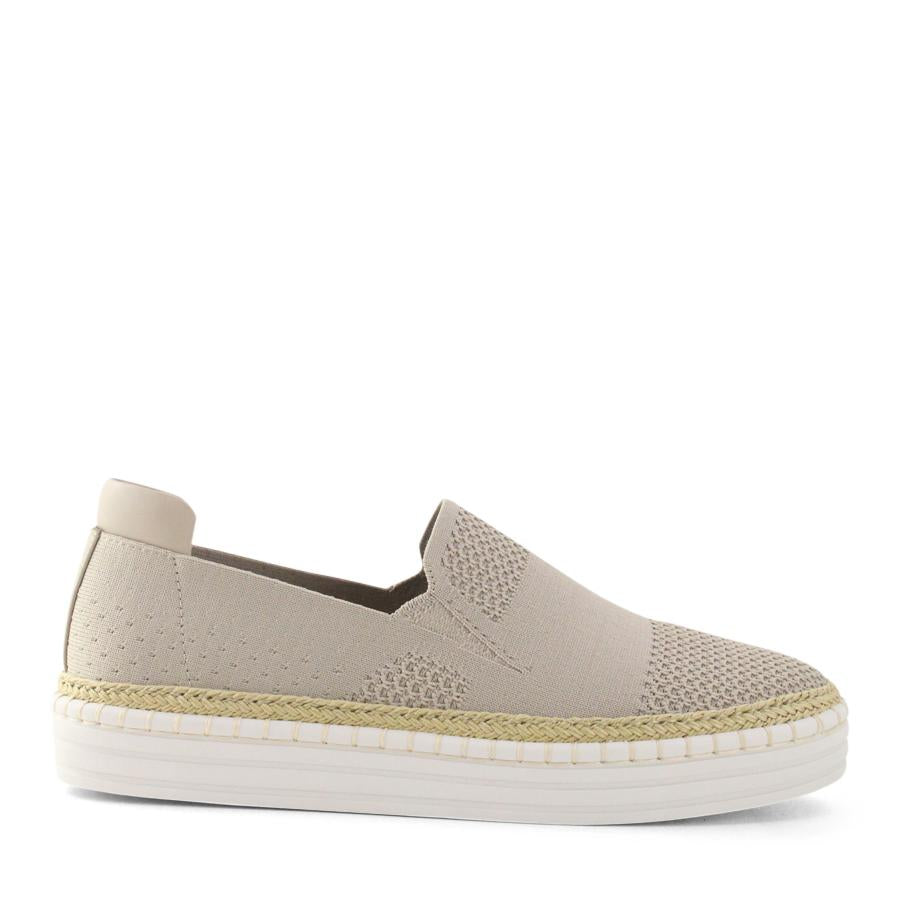 NATURAL BEIGE NUDE ESPADRILLE PLATFORM SLIP ON LOAFER SHOE