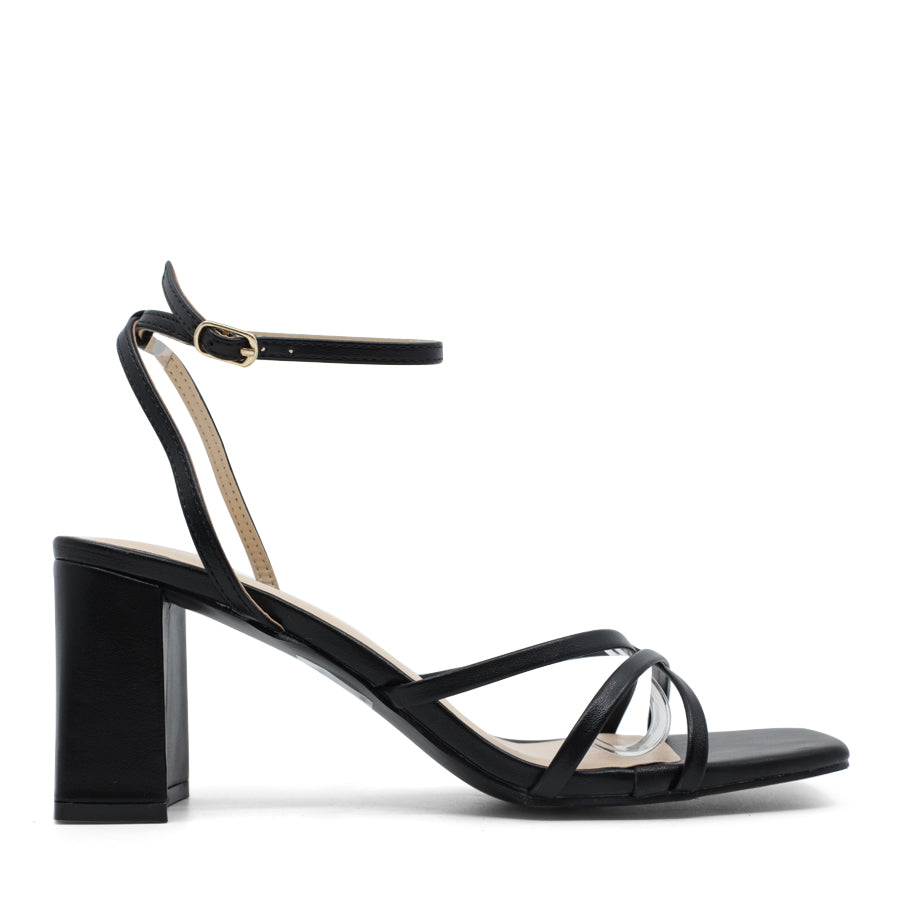 BLACK ADJUSTABLE STRAPPY DRESS FORMAL HIGH HEEL