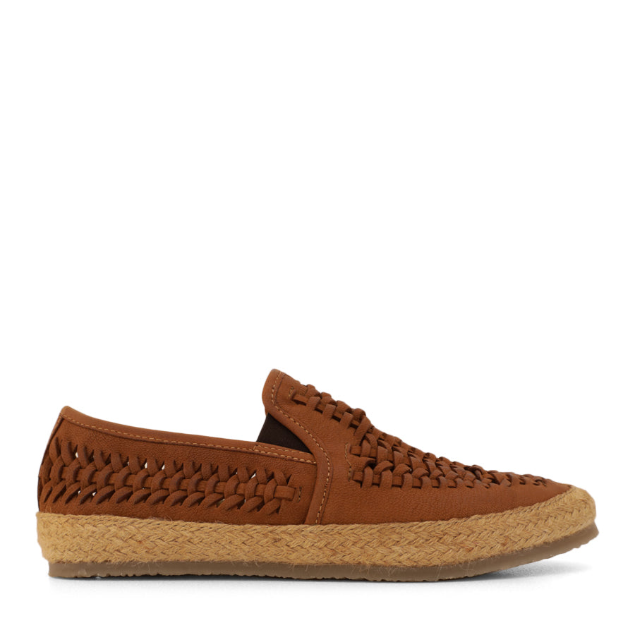 MENS TAN BROWN HESSIAN ROPE WEAVE SLIP ON LOAFER