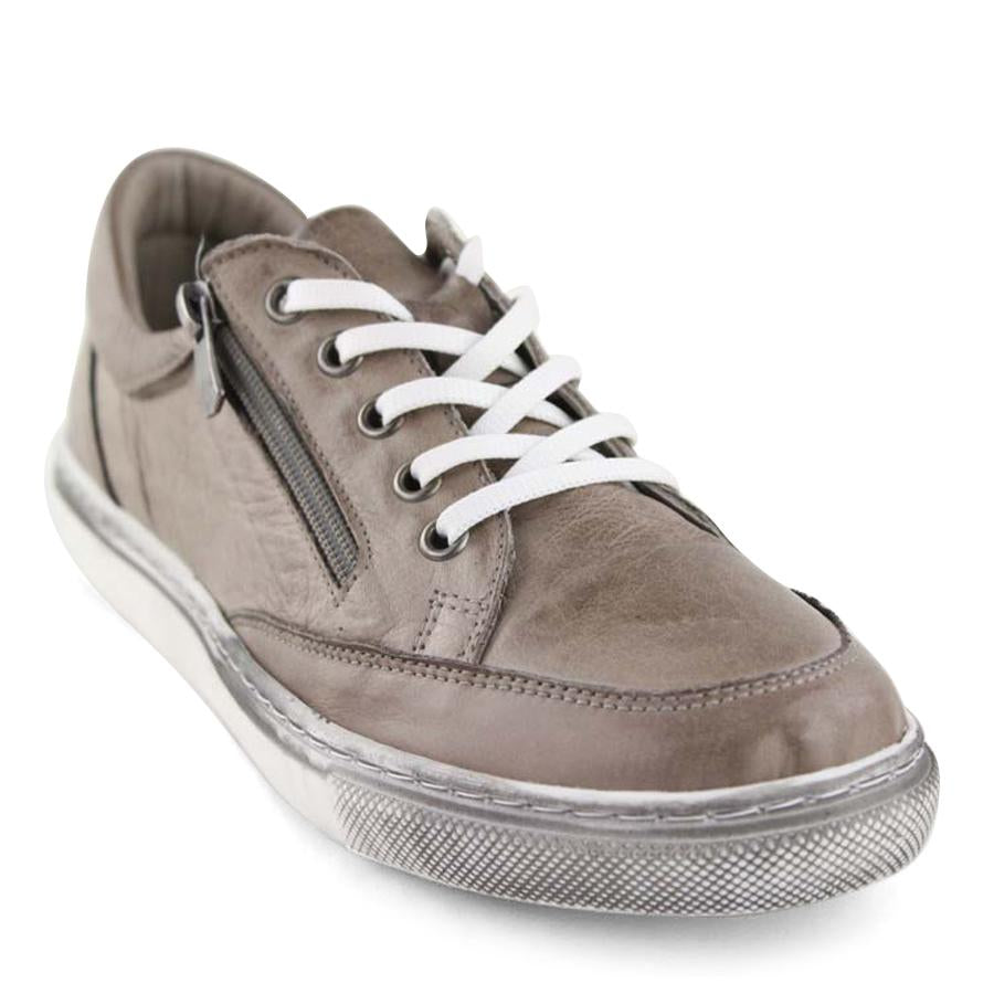 TAUPE LACE UP SHOE WITH ZIP WORN LOOK TO SOLE