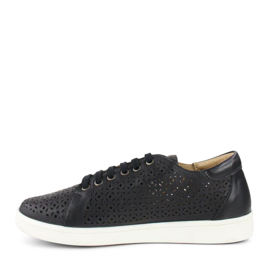 BLACK PUNCHED LEATHER LACE UP SNEAKER