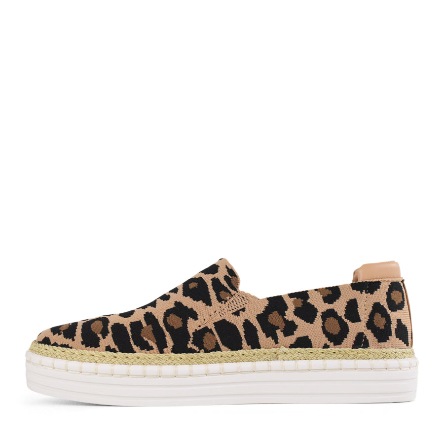 LEOPARD PRINT ESPADRILLE PLATFORM SLIP ON LOAFER SHOE